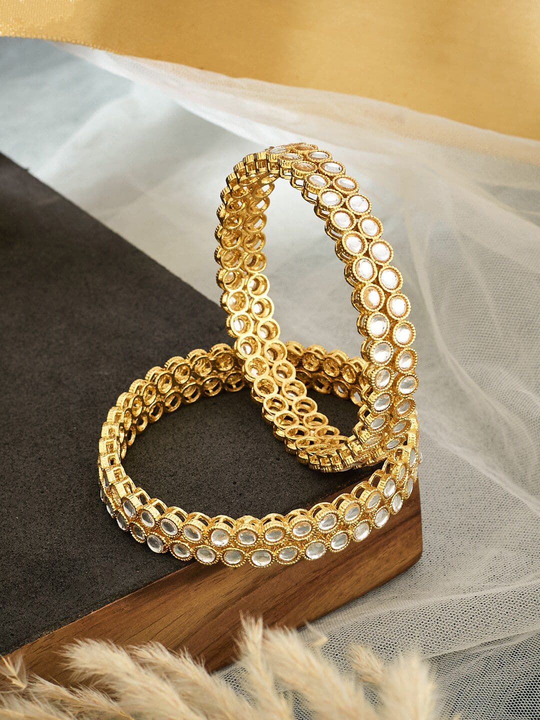 ATIBELLE Set Of 4 Gold Plated Kundan-Studded Bangle - Image 1