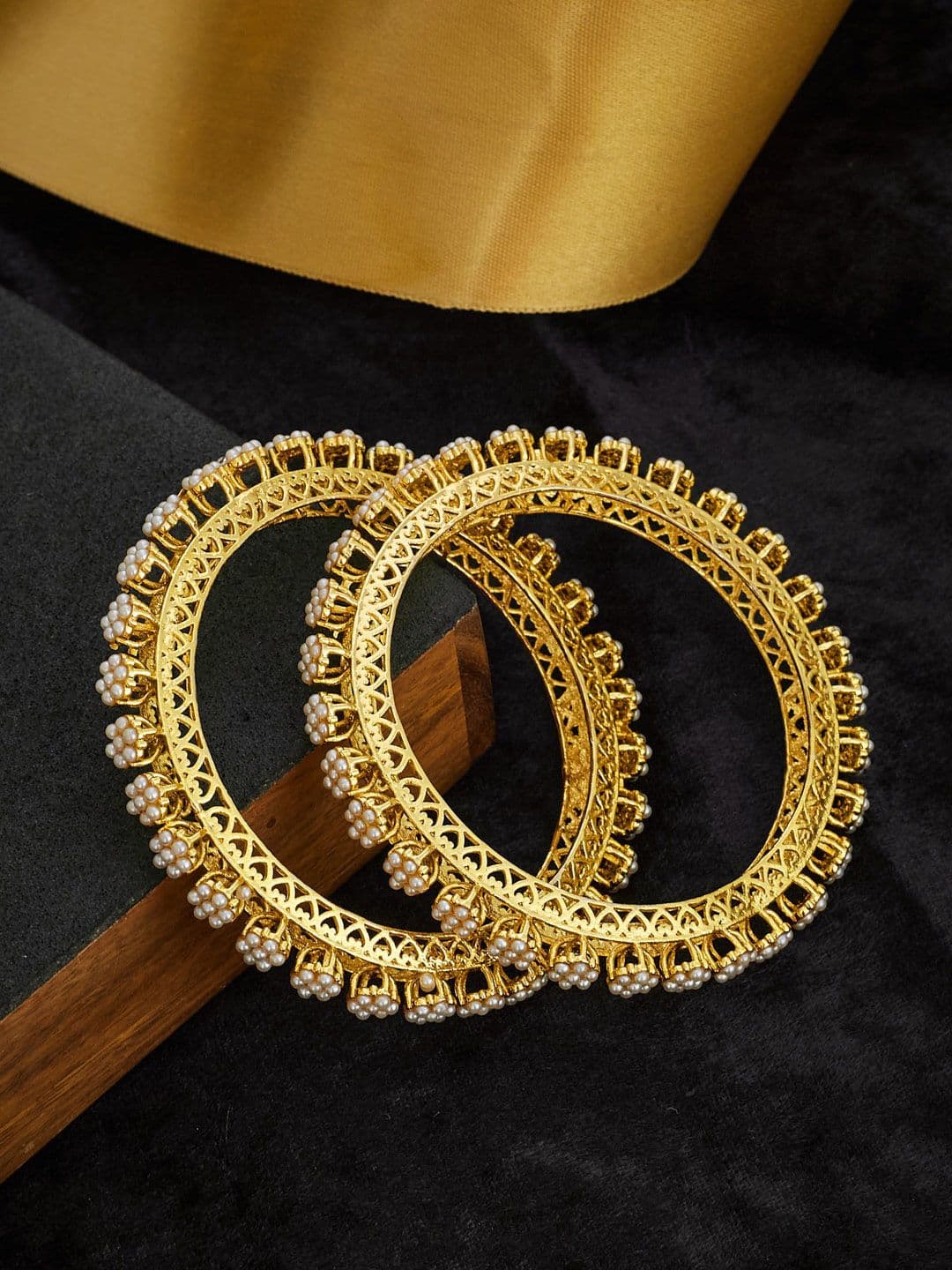 ATIBELLE Set of 2 Gold Plated Stone Studded Bangles - Image 1
