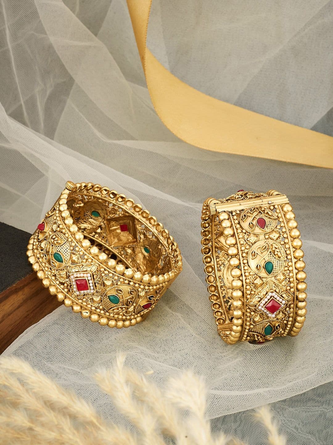 ATIBELLE Set Of 2 Gold Plated Stone Studded Bangle - Image 1