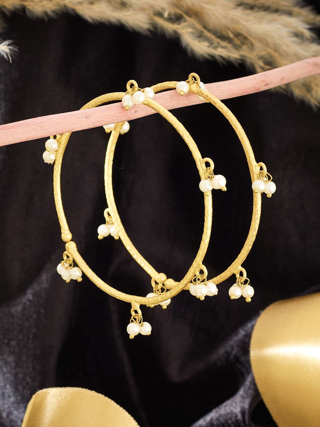 ATIBELLE Set Of 2 Gold Plated Artificial Stones and Beads Bangles - Image 1