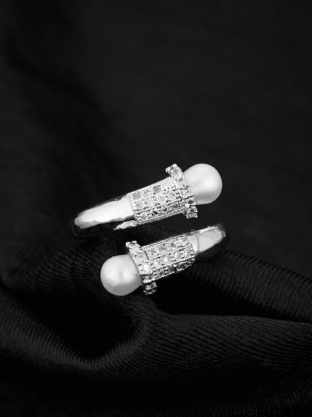 ATIBELLE Silver Plated & CZ Studded Finger Ring - Image 1