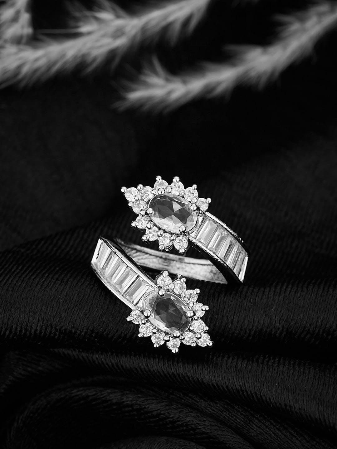 ATIBELLE Silver Plated & CZ Studded Finger Ring - Image 1