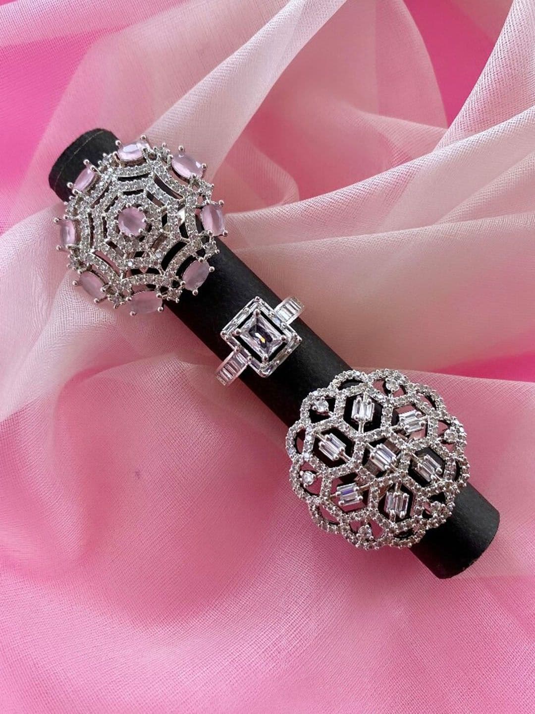 ATIBELLE Women Set of 3 Silver-Plated CZ-Studded Finger Rings - Image 1