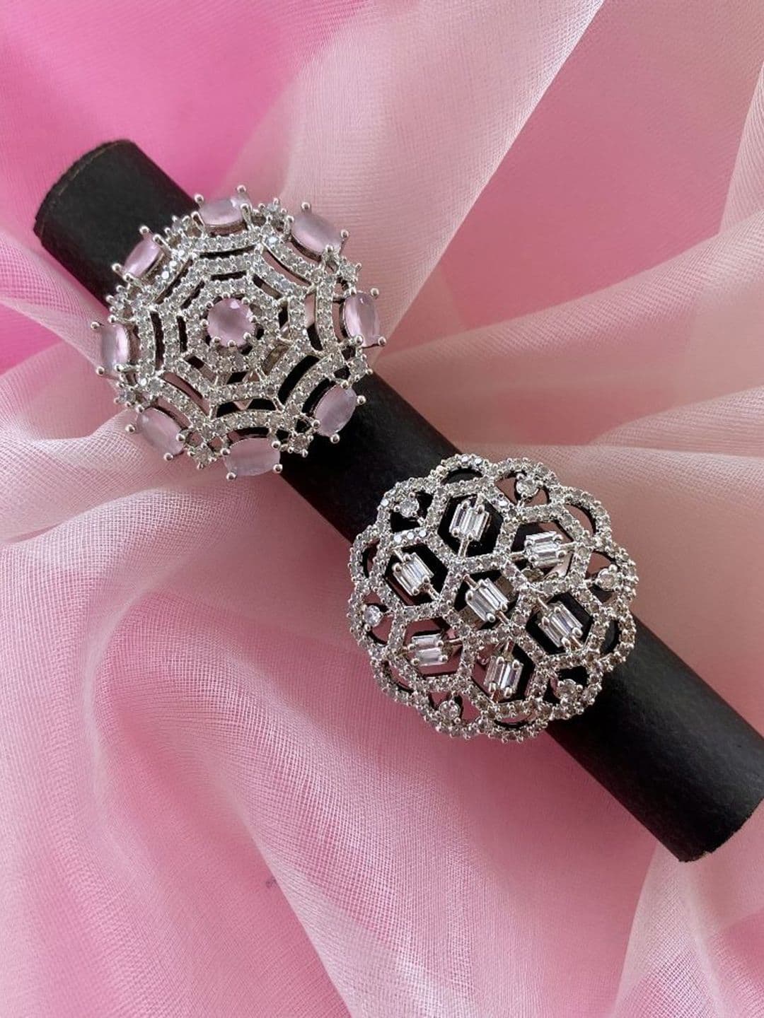 ATIBELLE Women Set of 2 Silver-Plated CZ-Studded Finger Rings - Image 1