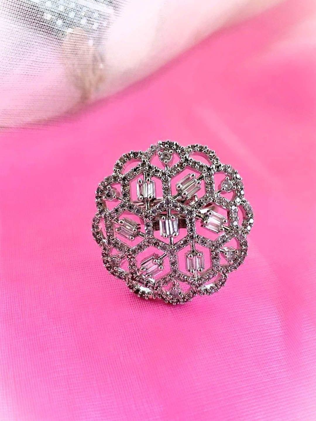 ATIBELLE Women Silver-Plated CZ-Studded Finger Ring - Image 1