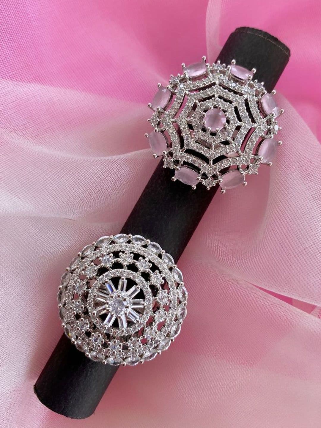 ATIBELLE Women Set of 2 Silver-Plated CZ-Studded Finger Rings - Image 1