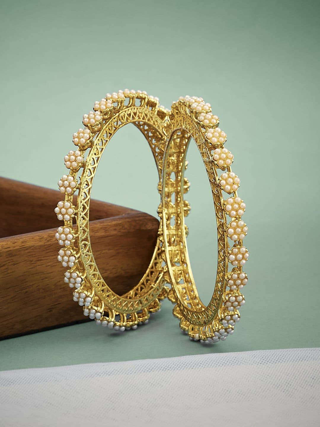 ATIBELLE Set Of 2 Gold-Plated Stone-Studded Bangles - Image 1