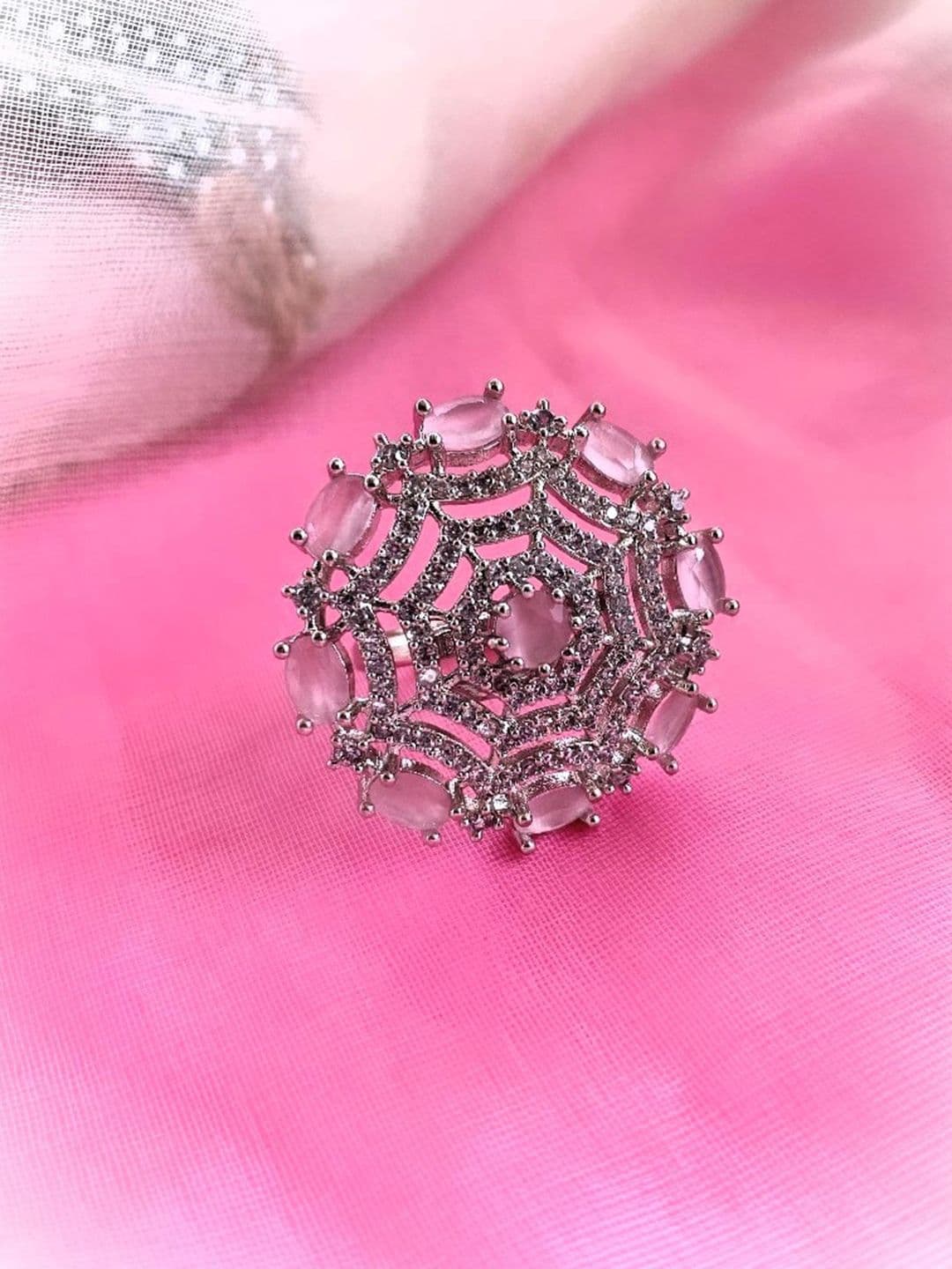 ATIBELLE Women Silver-Plated CZ-Studded Finger Rings - Image 1