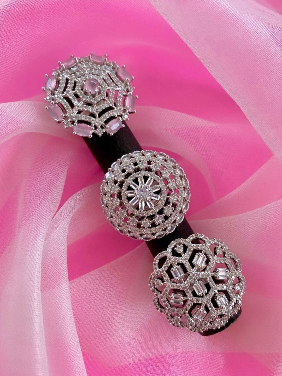 ATIBELLE Women Set of 3 Silver-Plated CZ-Studded Finger Rings - Image 1