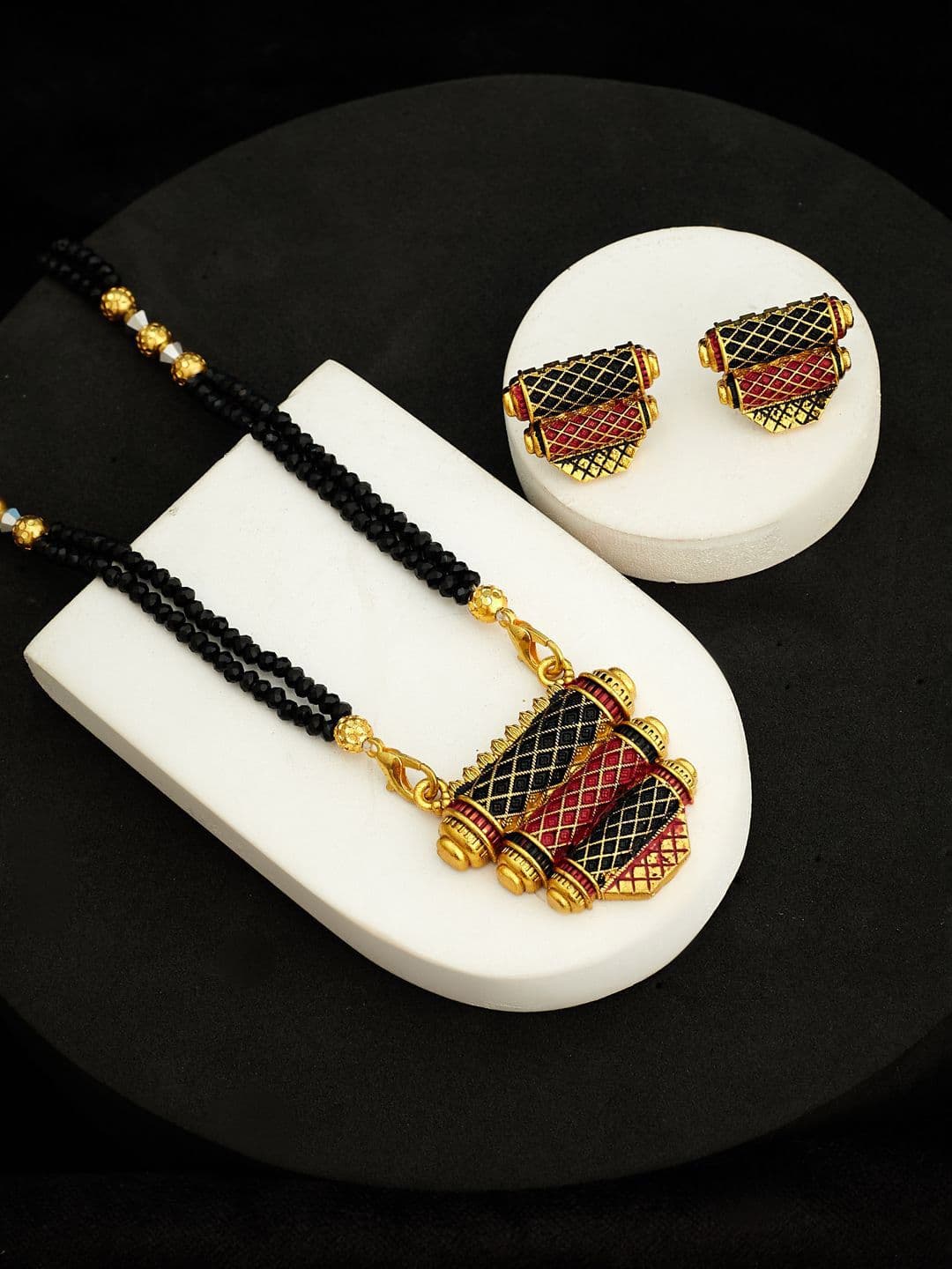 ATIBELLE Gold-Plated Artificial Stones and Beads Mangalsutra - Image 1