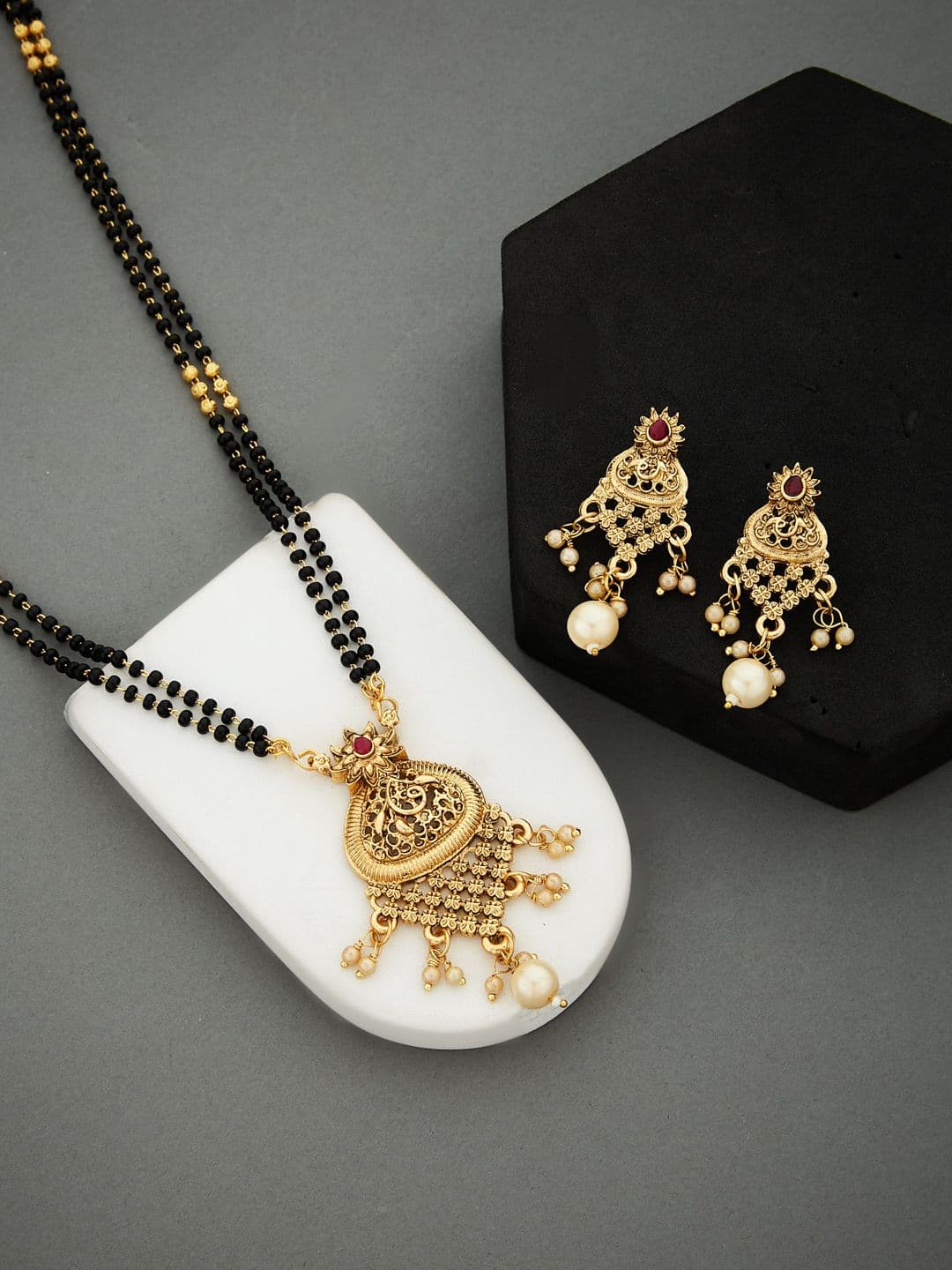 ATIBELLE Gold-Plated Artificial Stones and Beads Mangalsutra - Image 1
