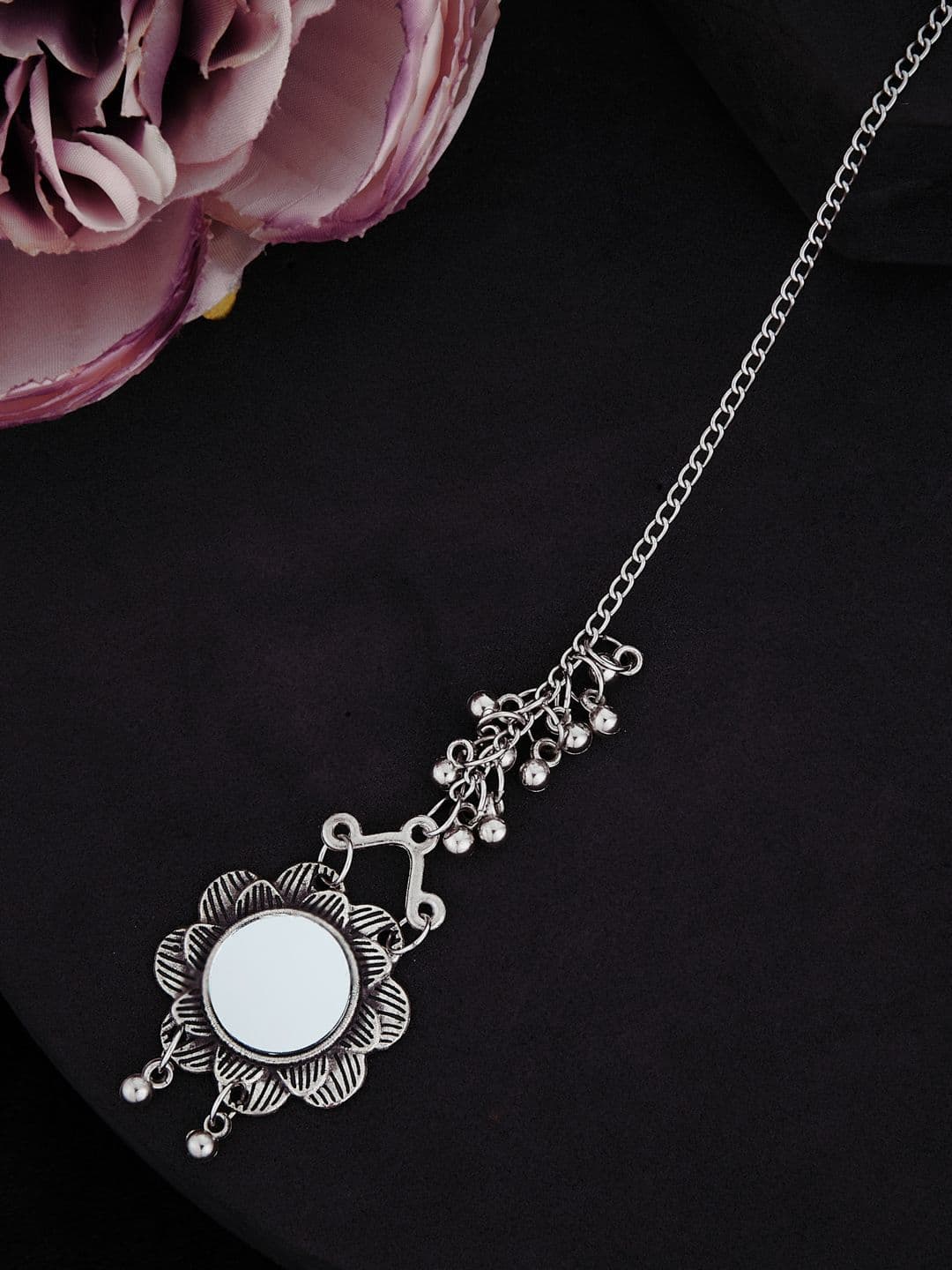 ATIBELLE Silver-Plated Stones and Beads Studded Maang Tikka - Image 1