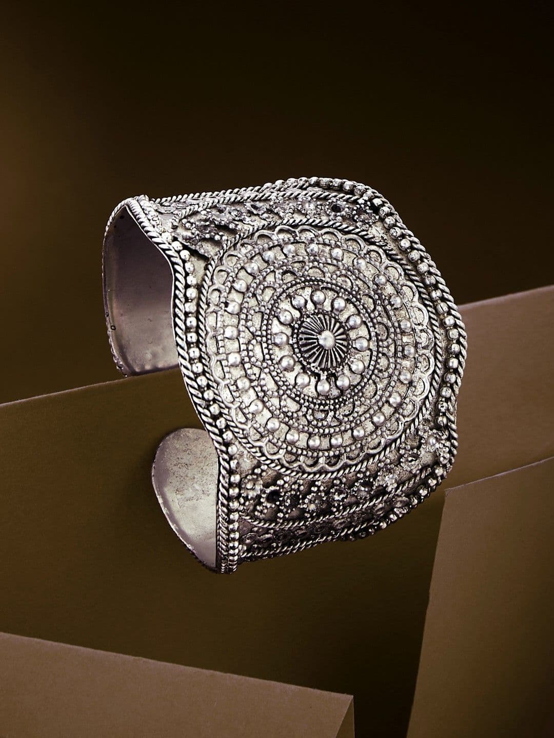 ATIBELLE German Silver & Floral Shaped-Textured Bangle - Image 1