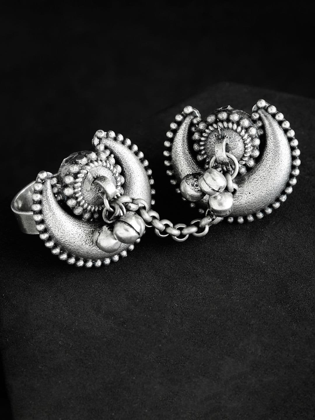 ATIBELLE Silver Plated Half Moon Shaped German Silver Finger Ring - Image 1