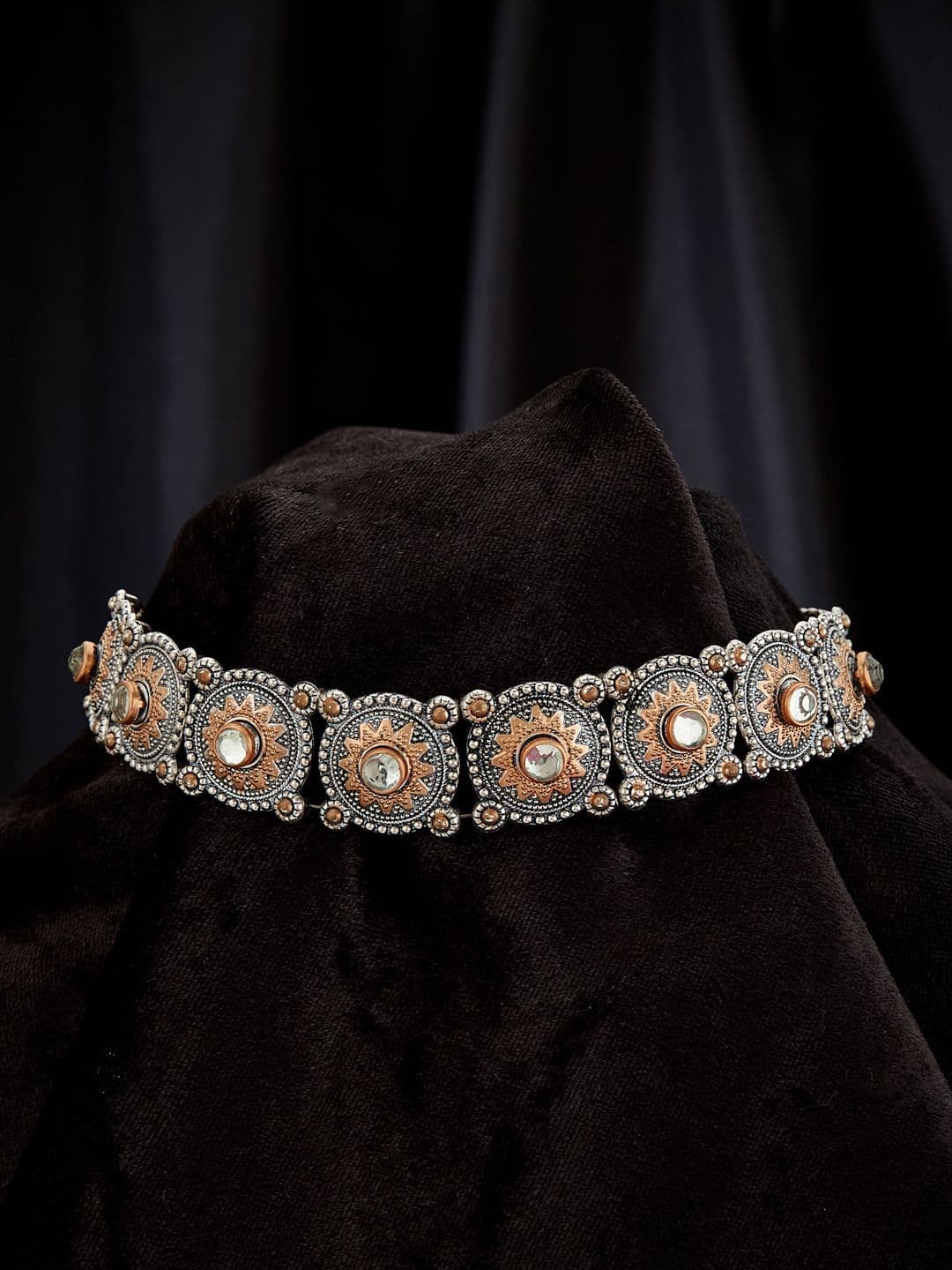 ATIBELLE Silver Silver-Plated Kundan Stone Studded Necklace - Image 1