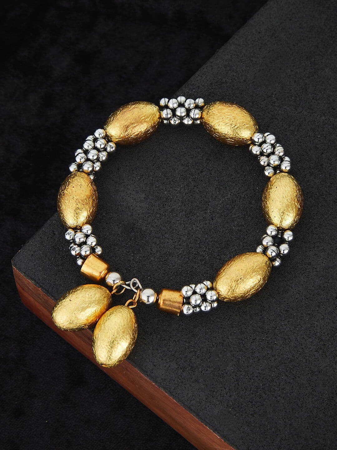 ATIBELLE Silver-Plated Beaded Bangle-Style Bracelet - Image 1