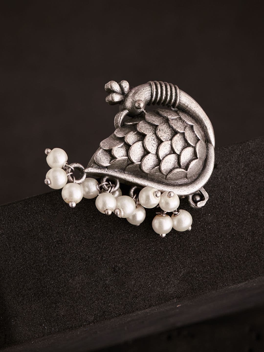 ATIBELLE Artificial Beads Silver Plated Peacock Design German Silver Finger Ring - Image 1