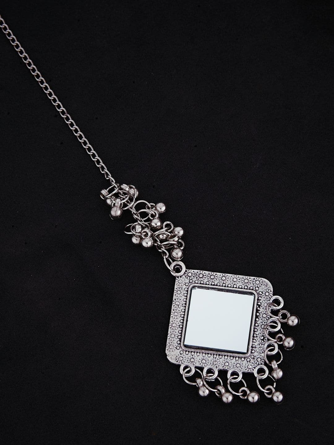 ATIBELLE Silver-Plated Mirror Stones-Studded and Beaded Maang Tikka - Image 1
