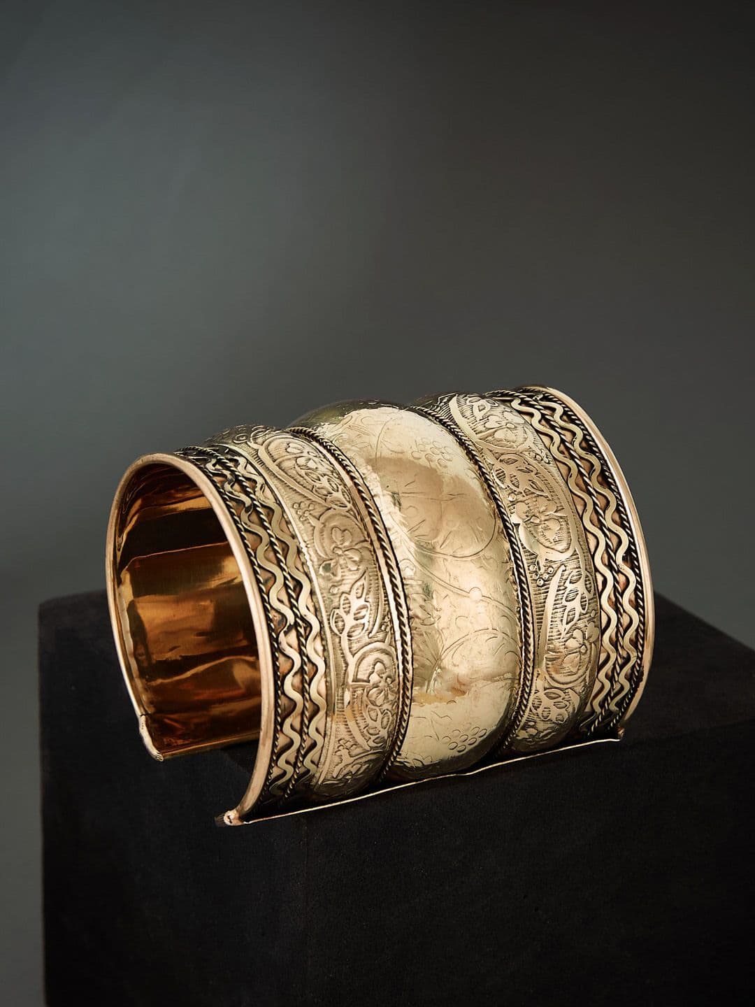 ATIBELLE Gold Plated & Floral Textured-Round Shaped Bangle - Image 1