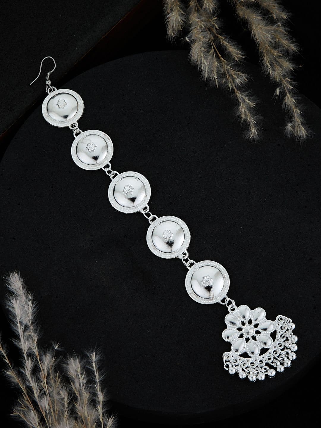 ATIBELLE Silver-Plated Stones and Beads Studded Maang Tikka - Image 1