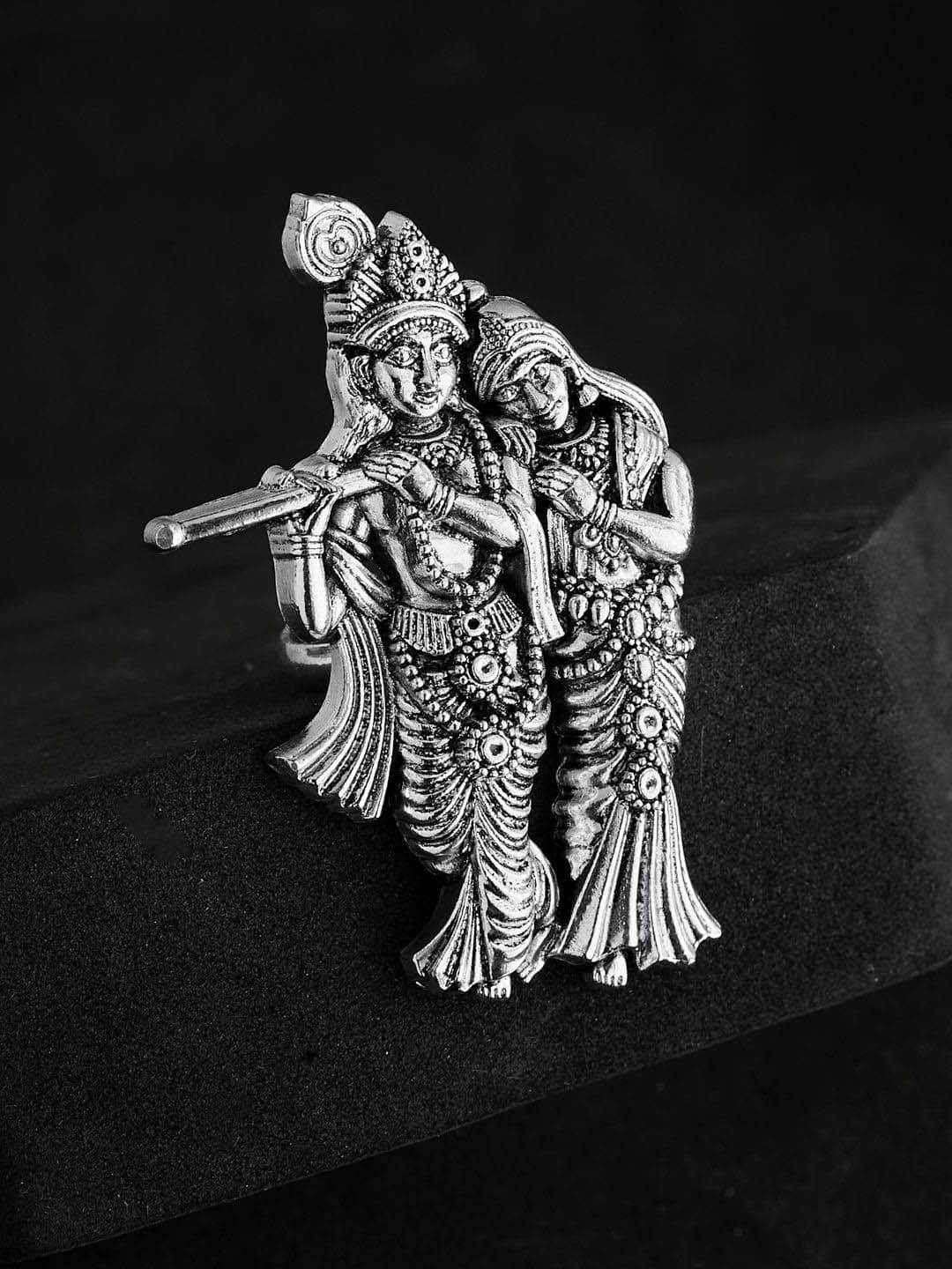 ATIBELLE Silver Plated Radha Krishna Idoal German Silver Finger Ring - Image 1