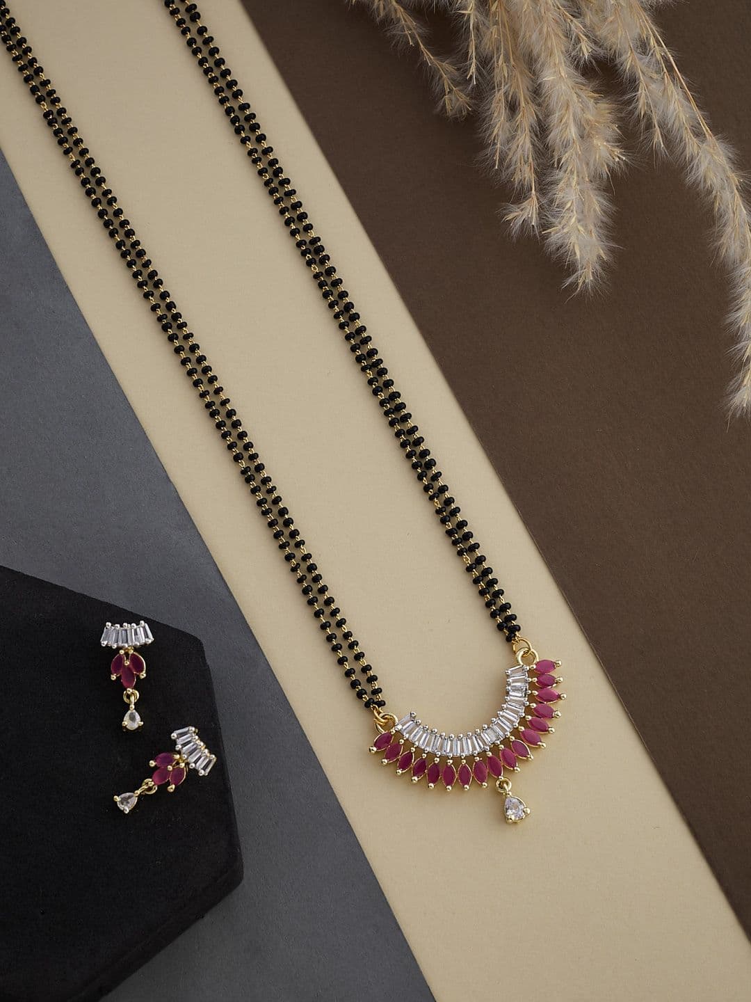 ATIBELLE Gold Plated Artificial Stones and Beads Mangalsutra - Image 1