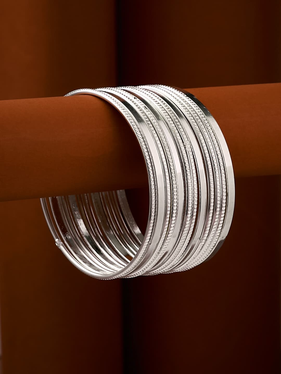 ATIBELLE Set Of 12 Silver-Plated Textured Classic Bangles - Image 1
