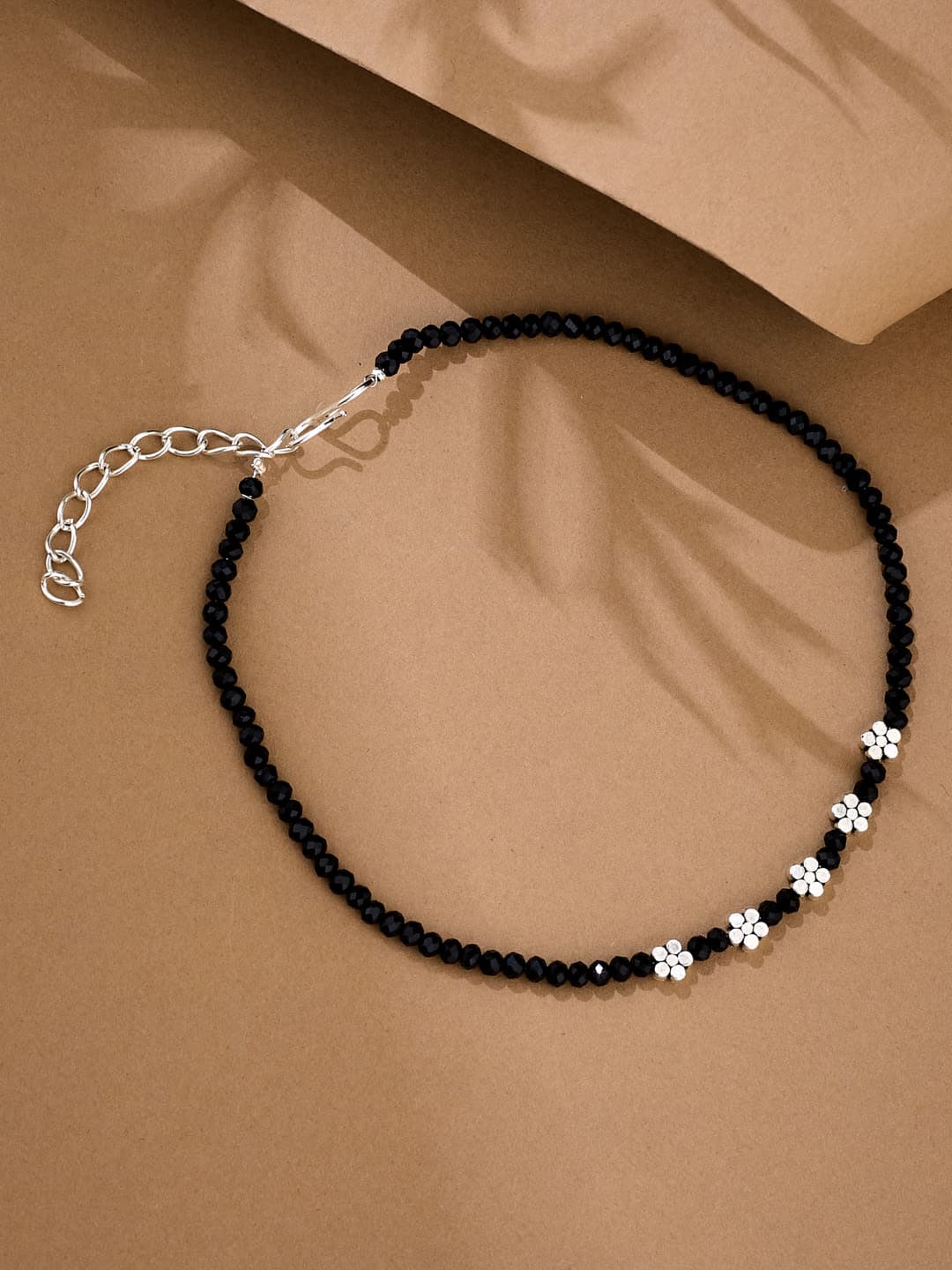 ATIBELLE Silver-Plated Artificial Beads Beaded Anklet - Image 1