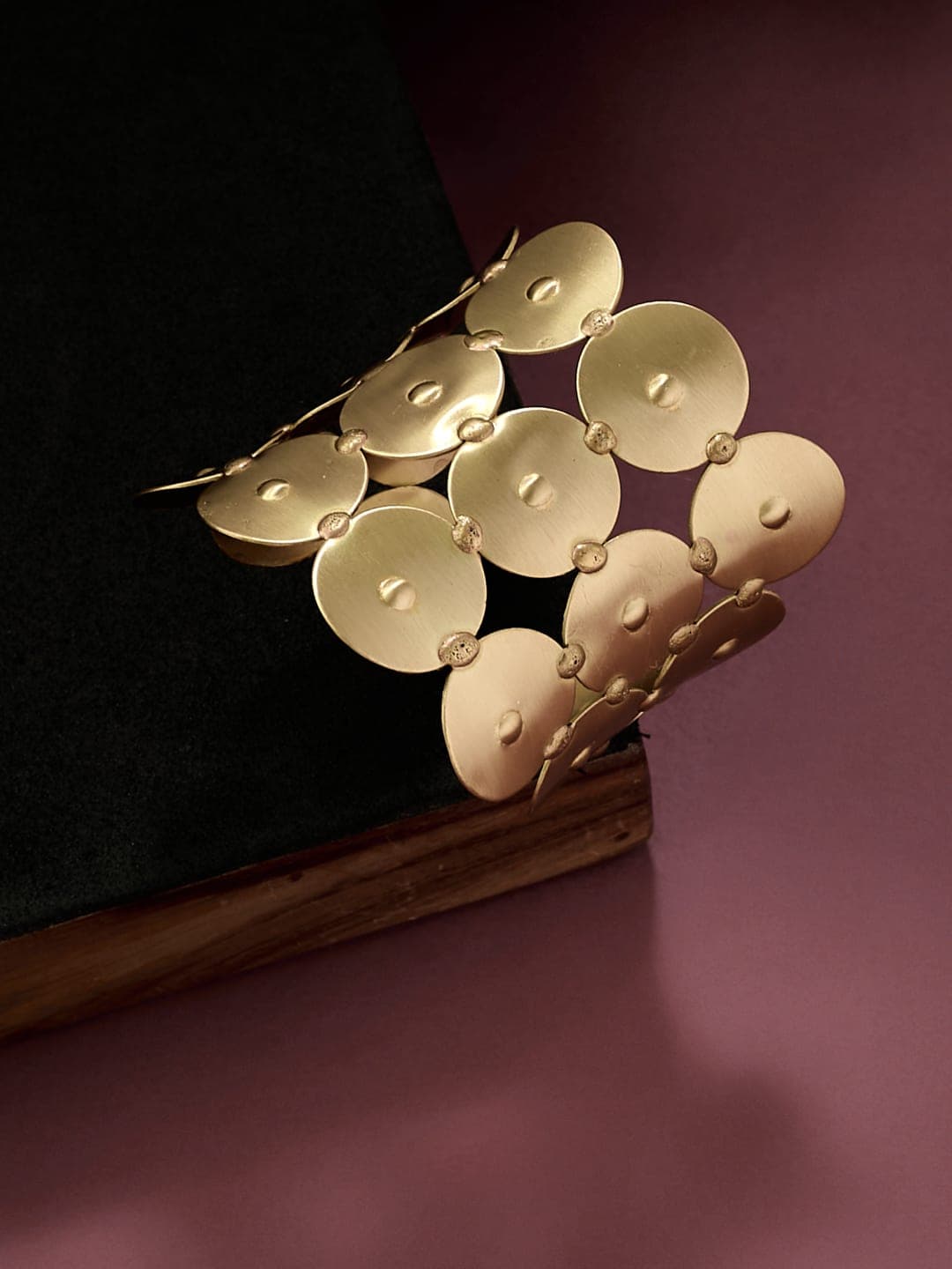 ATIBELLE Gold Plated Round Shaped-Textured Contemporary Bangle - Image 1