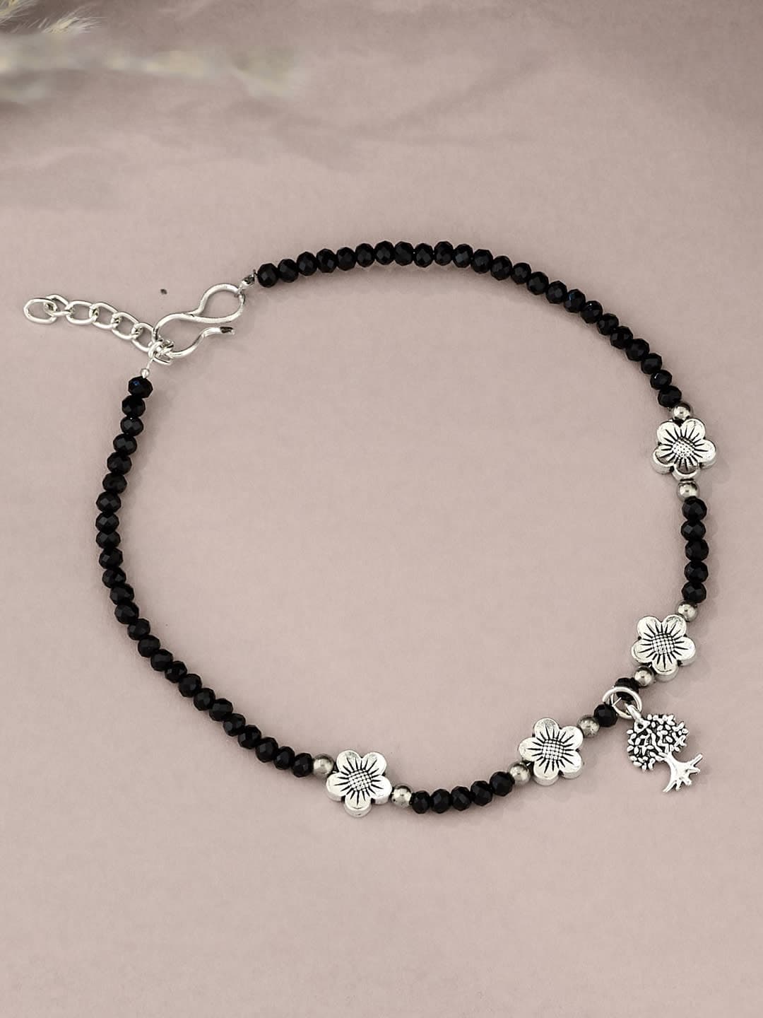 ATIBELLE Silver-Plated Artificial Beads Anklet - Image 1