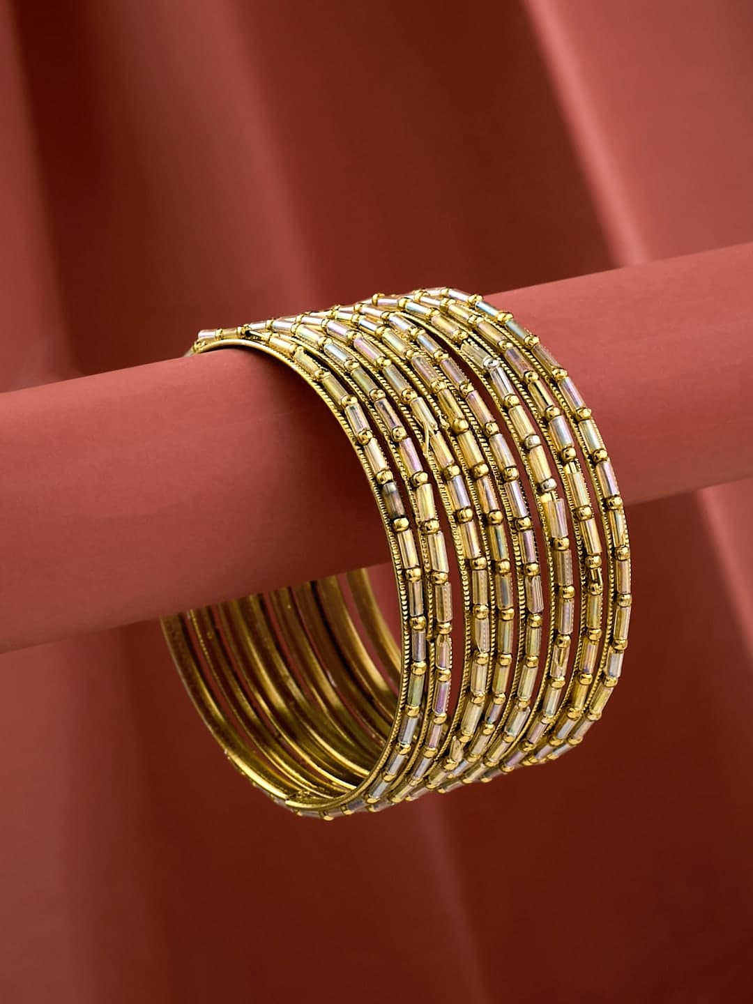 ATIBELLE Set Of 8 Gold-Plated Stone Studded Bangles - Image 1