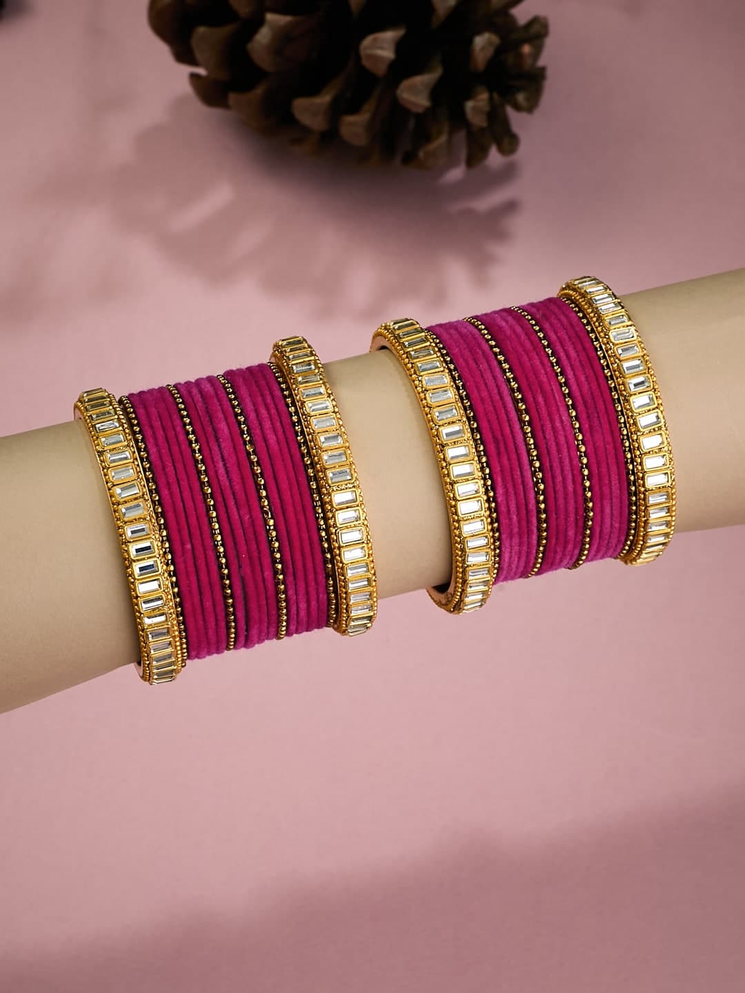 ATIBELLE Set Of 40 Gold Plated Kundan Stone Studded Bangles - Image 1