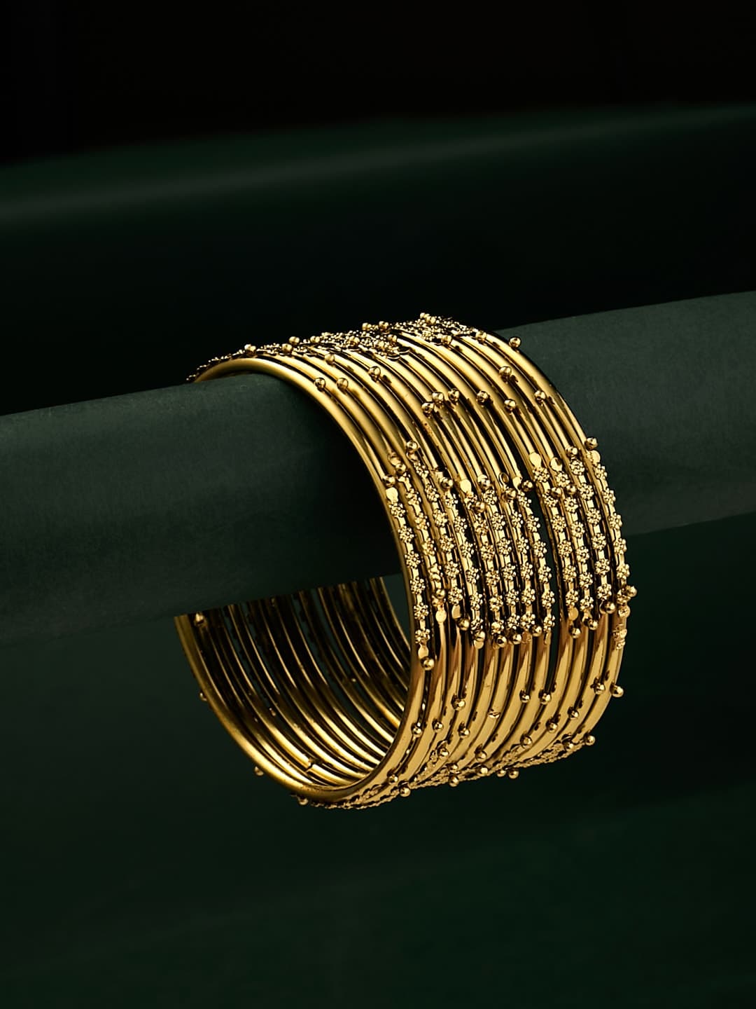 ATIBELLE Set Of 12 Gold Plated Textured & Beaded Bangles - Image 1