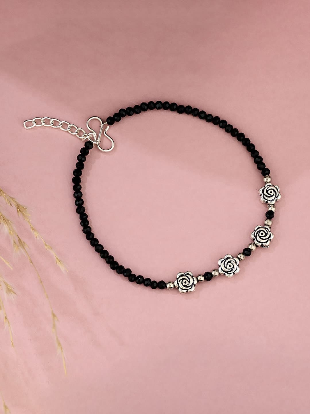 ATIBELLE Silver-Plated Artificial Beads Anklet - Image 1