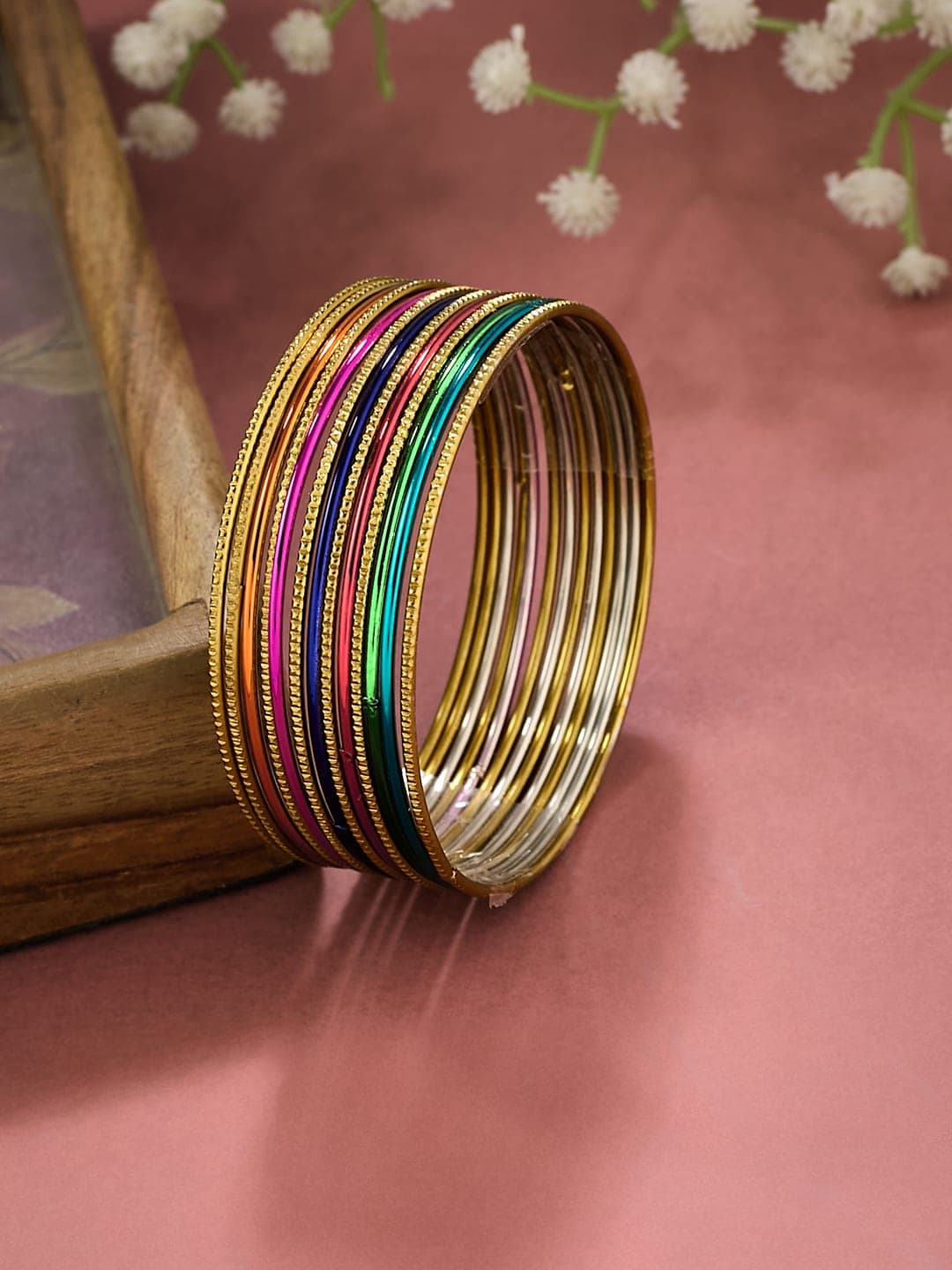 ATIBELLE Set Of 12 Gold-Plated Textured Classic Bangles - Image 1