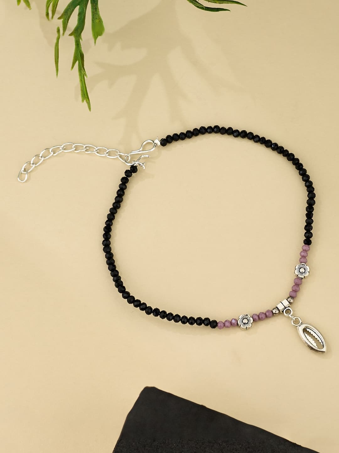 ATIBELLE Silver-Plated Artificial Beads Anklet - Image 1