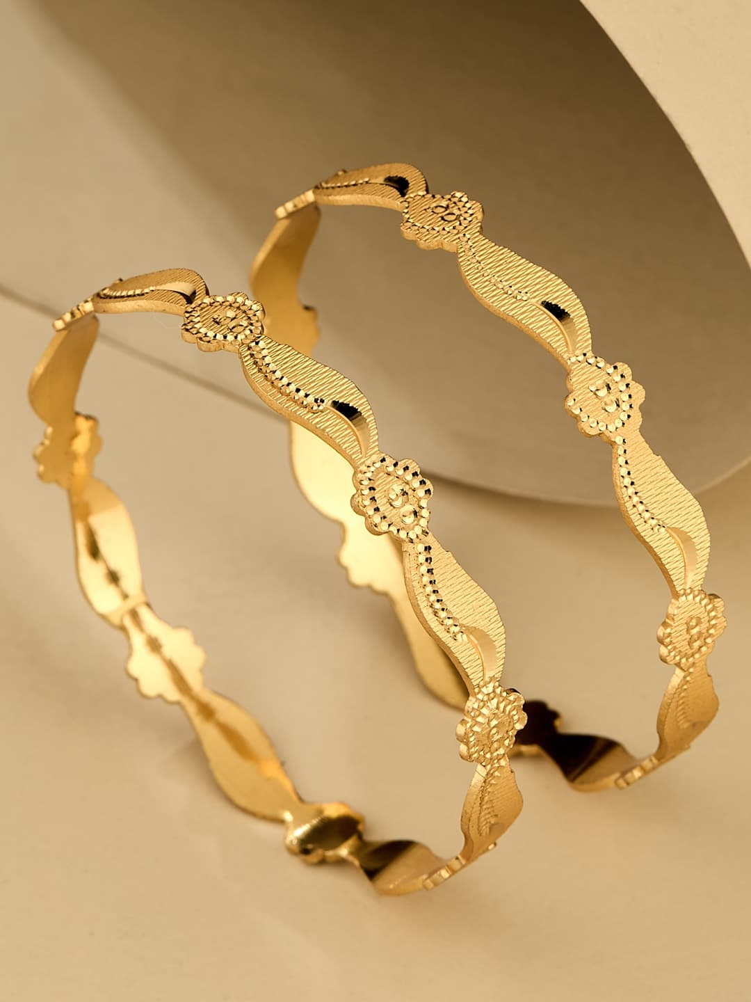 ATIBELLE Set Of 2 Gold Plated Stone- Studded Bangles - Image 1