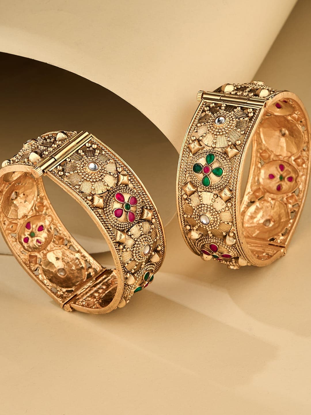 ATIBELLE Set Of 2 Gold-Plated Meenakari Floral Design Bangles - Image 1