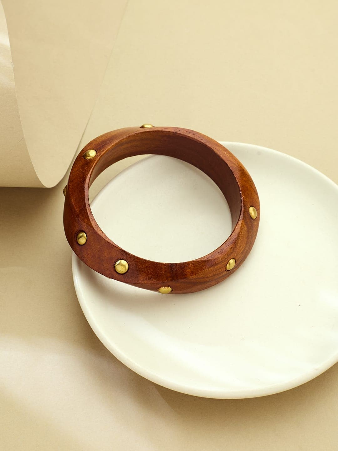 ATIBELLE Gold-Plated Square Twisted Shaped Wooden Bangle - Image 1