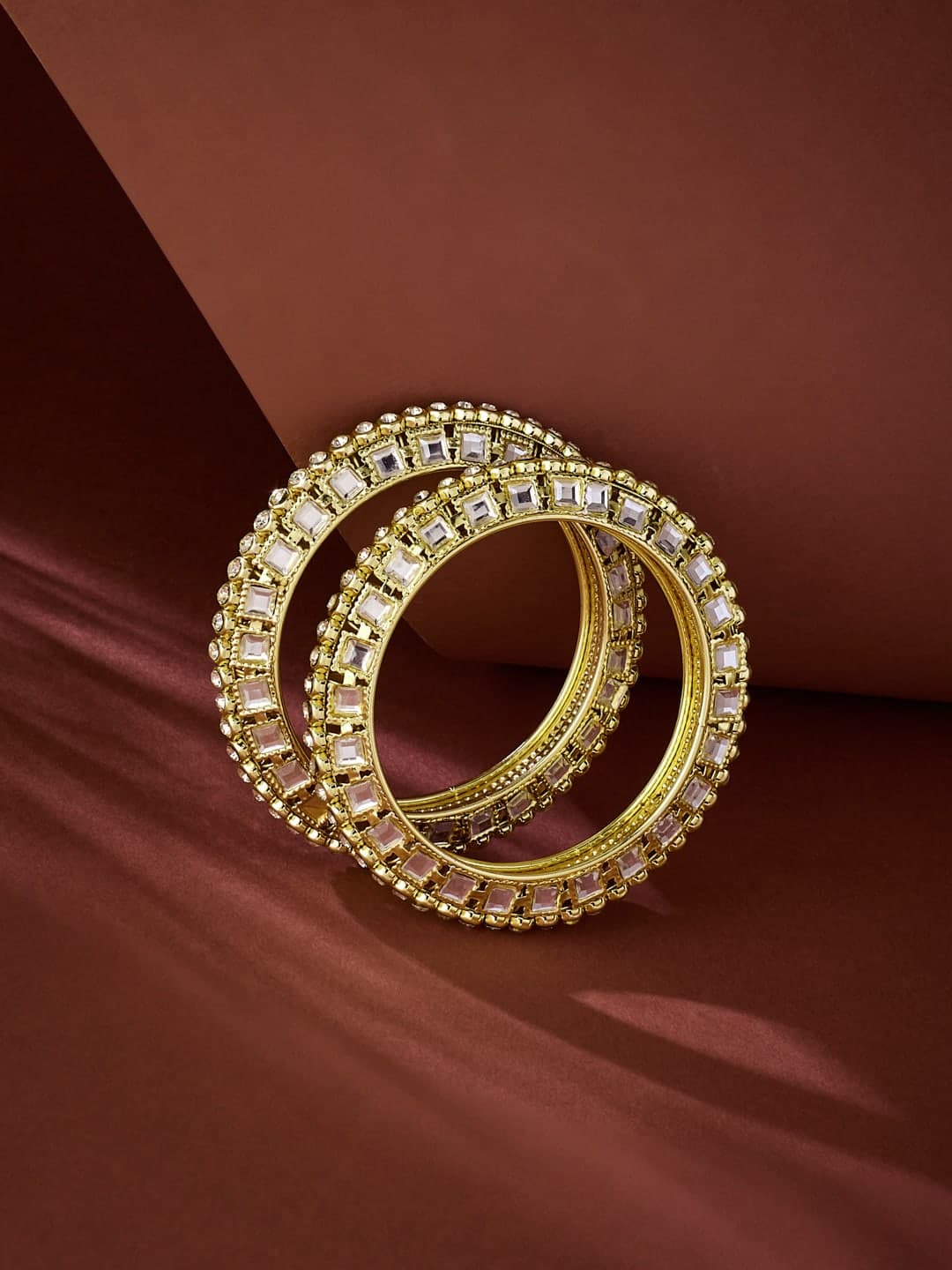 ATIBELLE Set Of 2 Gold-Plated Kundan-Studded Bangles - Image 1
