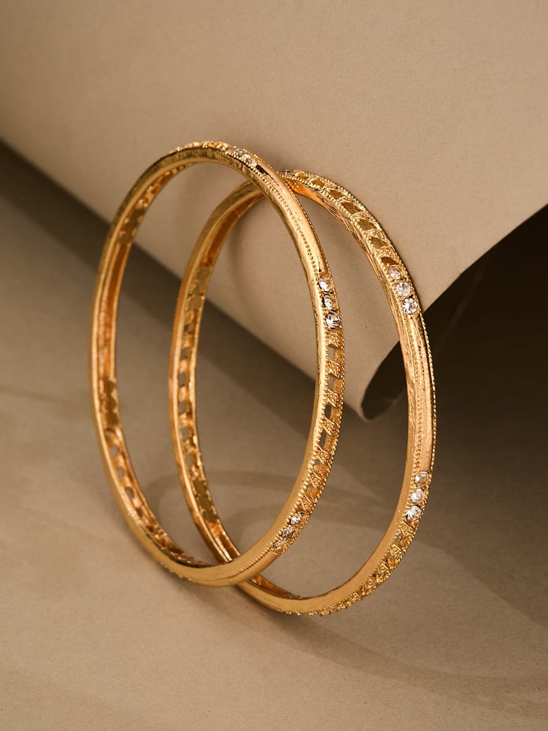 ATIBELLE Set Of 2 Gold Plated Artificial Stone Studded Bangles - Image 1