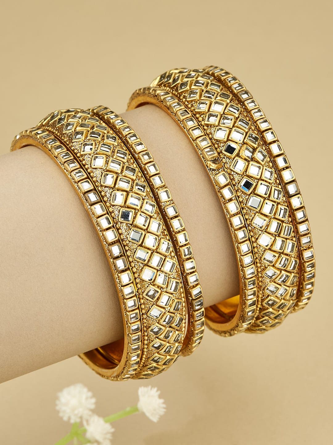ATIBELLE Set Of 6 Gold-Plated Stone Studded Traditional Bangles - Image 1