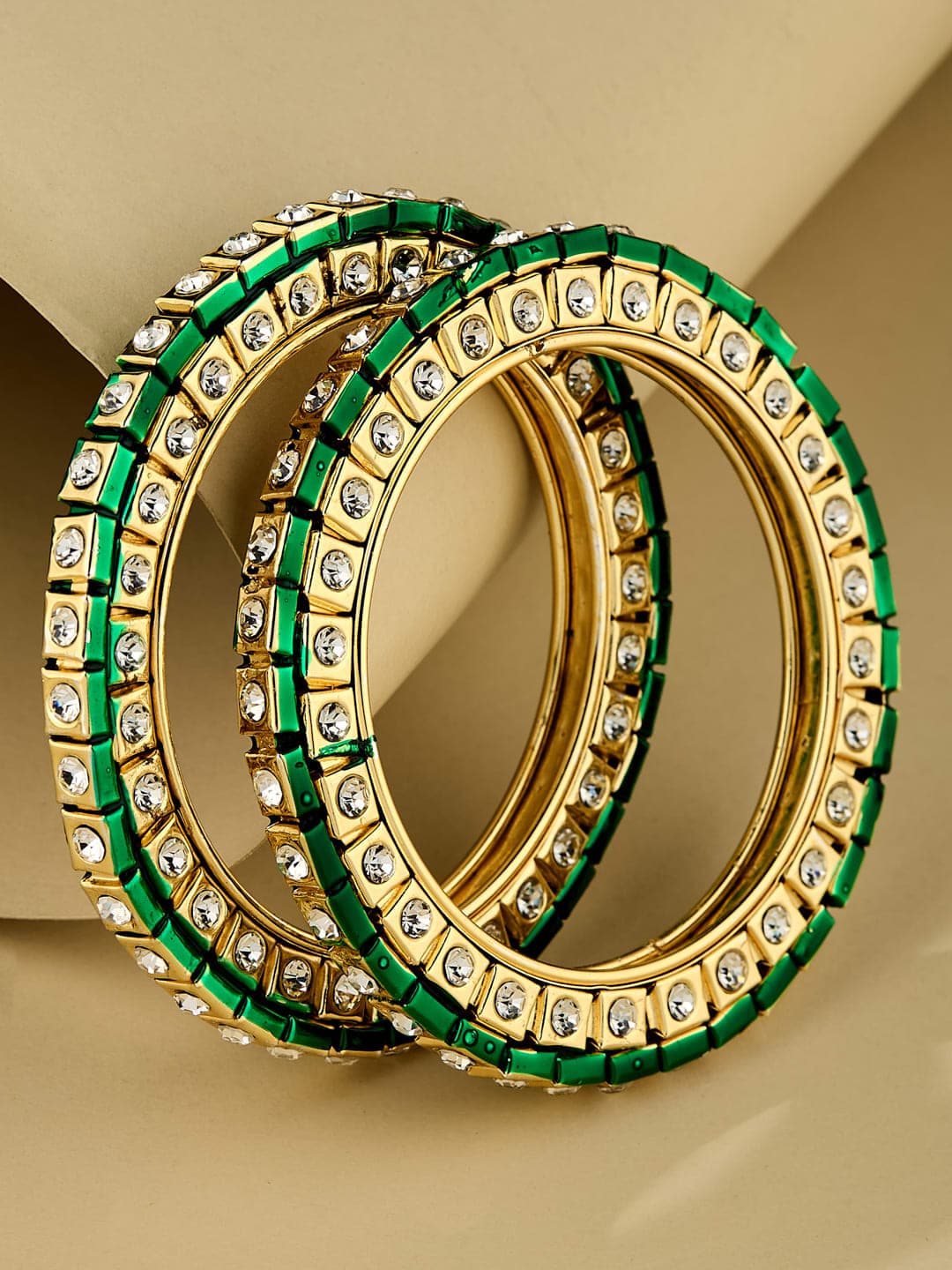ATIBELLE Set Of 2 Gold-Plated Kundan-Studded Bangles - Image 1