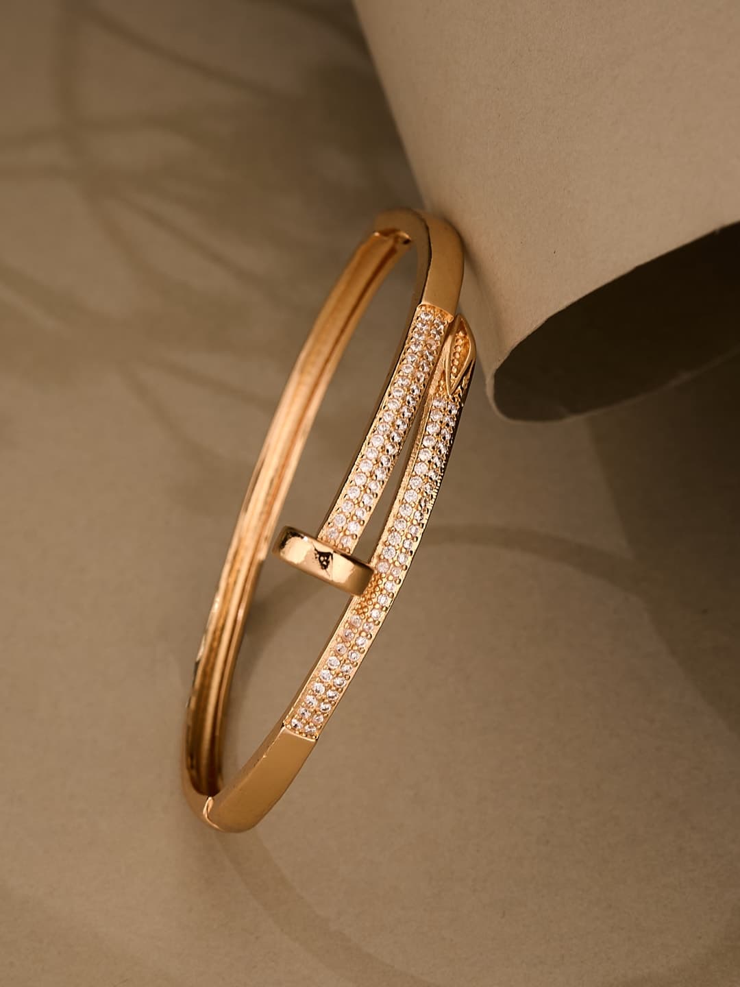 ATIBELLE Gold-Plated Cubic Zirconia Kada Bracelet - Image 1