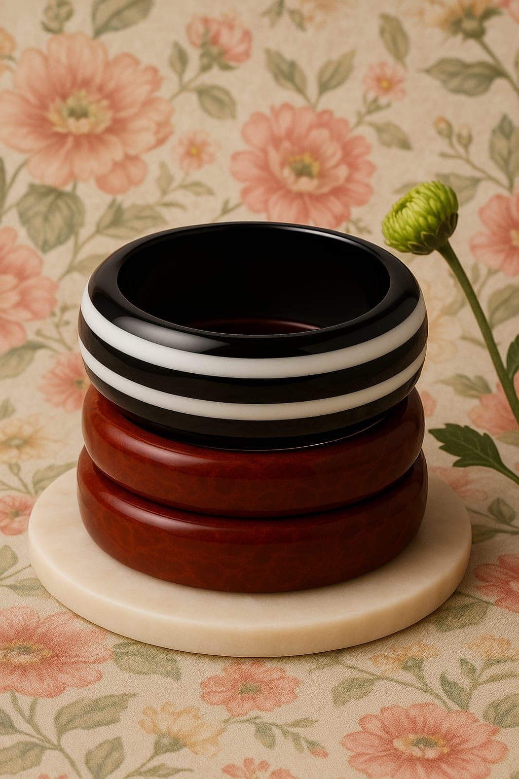 ATIBELLE Set Of 3 Striped Round Shaped Glossy Bangle - Image 1
