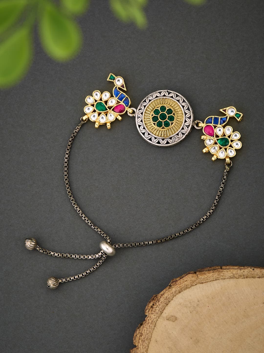 ATIBELLE Women Brass Silver-Plated Artificial Stones Wraparound Bracelet - Image 1