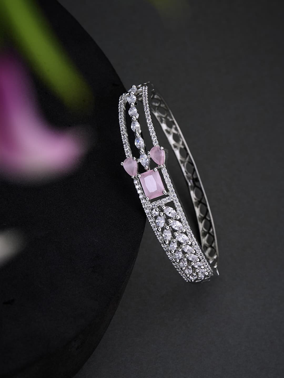 ATIBELLE Silver-Plated Cubic Zirconia Bangle-Style Bracelet - Image 1