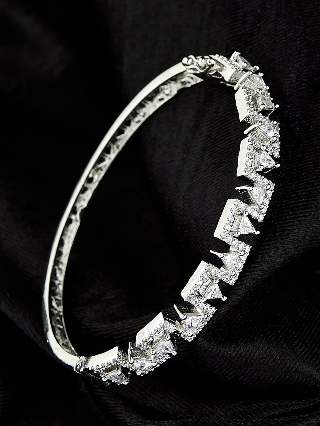 ATIBELLE Women Brass Cubic Zirconia Silver-Plated Kada Bracelet - Image 1