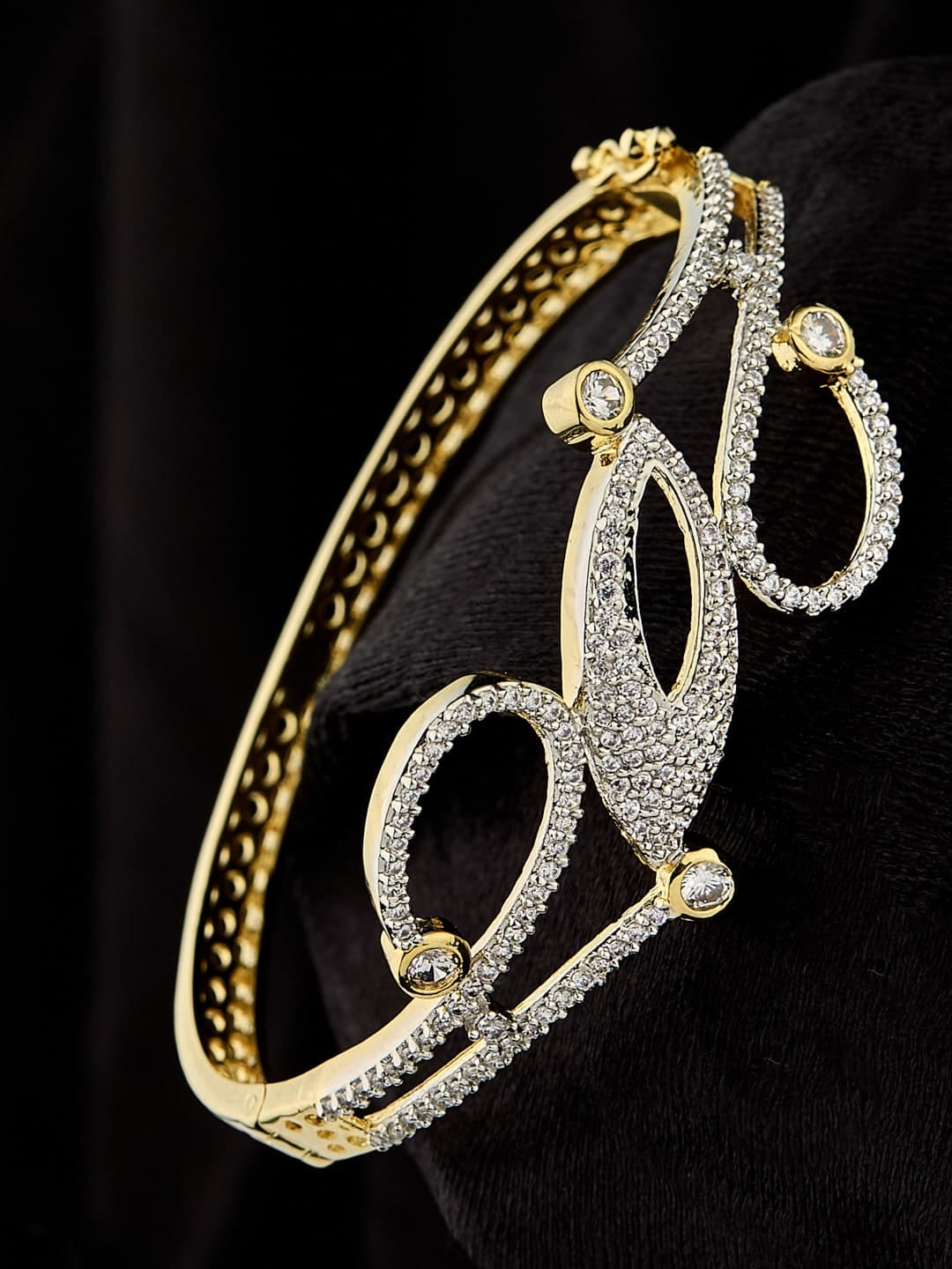 ATIBELLE Women Brass Cubic Zirconia Gold-Plated Kada Bracelet - Image 1
