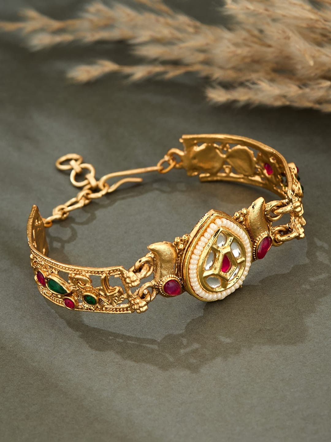 ATIBELLE Women Brass Kundan Gold-Plated Link Bracelet - Image 1